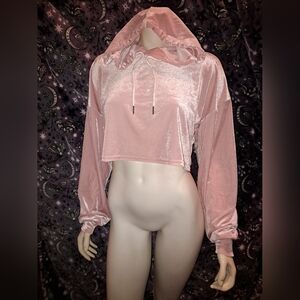 Pastel Pink Velvet Crop Hoodie